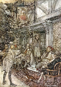 Rip Van Winkle's local pub - Arthur Rackham